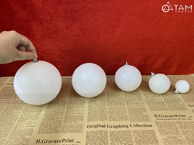 Trái châu Noel xà cừ Trắng kim tuyến lấp lánh nhiều cỡ [Từ 4 - 12cm - Hàng chuẩn] TRAICHAU-44